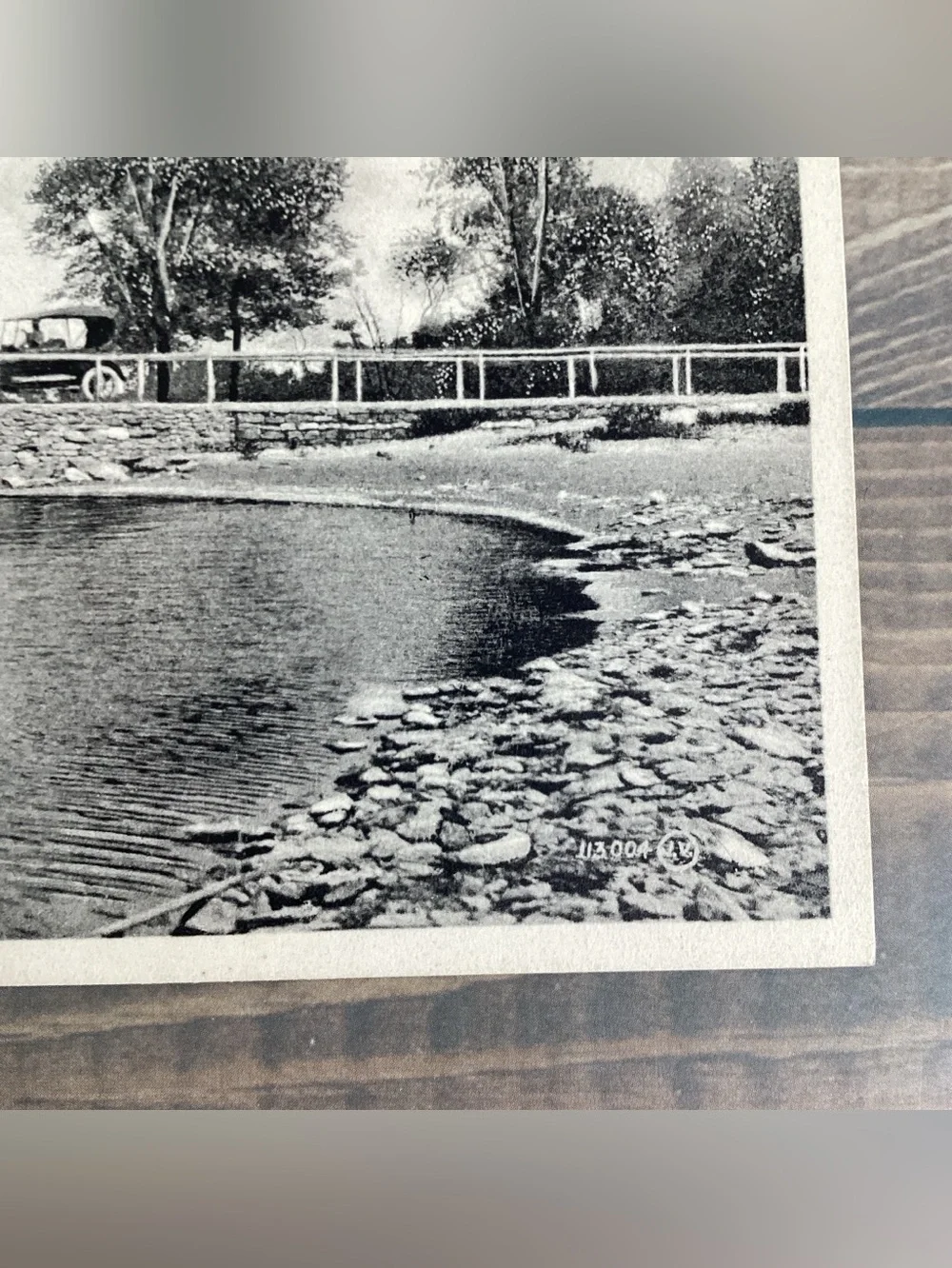 1910s Black & White Postcard Bridge At Stoney Point Thedford Ontario Touring Car